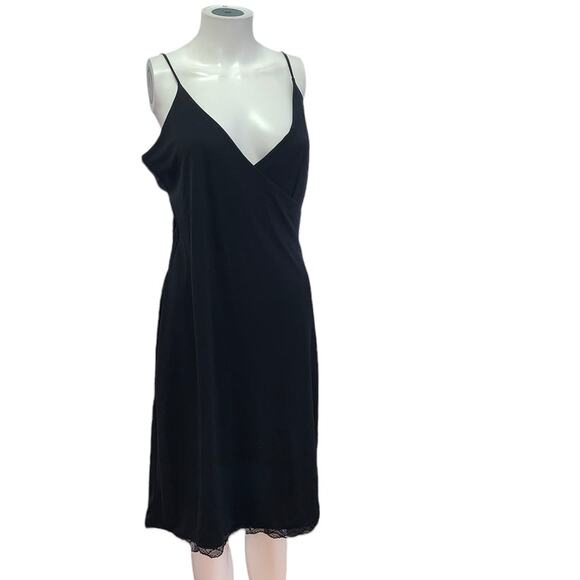 Kenneth Cole Black V neck Strappy Pleated Lace Bottom Dress M - Picture 7 of 7